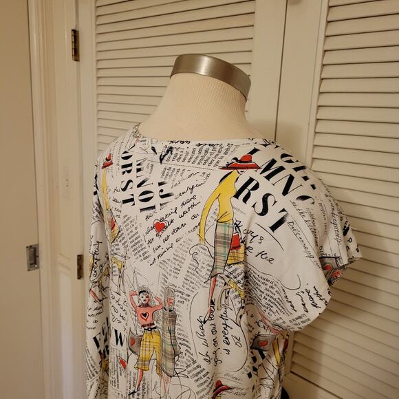 Asymmetrical Artsy Print Top L'atoré Stretch Cotton Size 40 US 6 - Picture 4 of 7